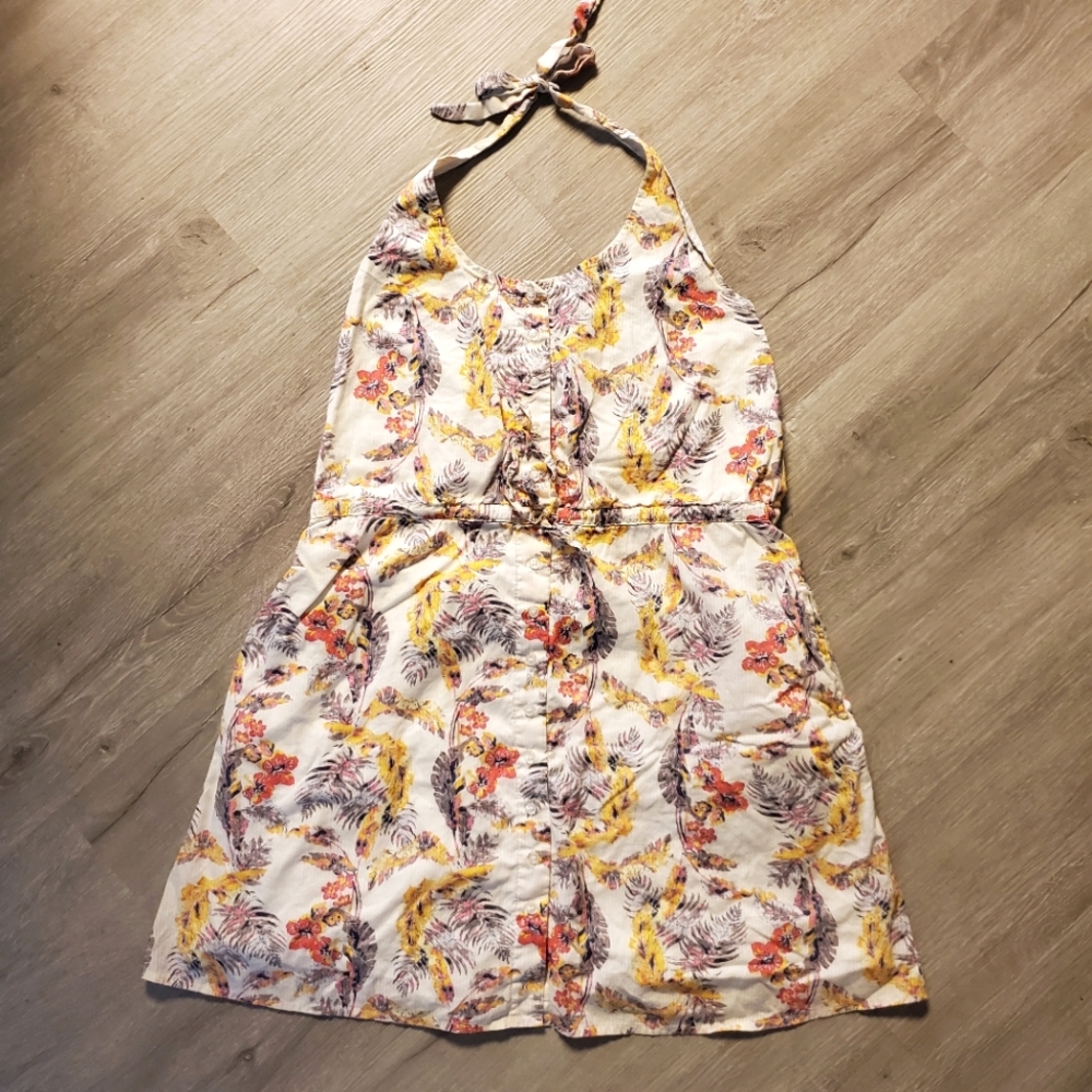 ROXY Tropical Floral/Leaves Halter Dress Size Small